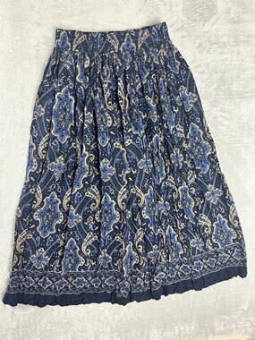Vintage River Ridge Trading Blue Paisley Broomstick Maxi Skirt Prairie Retro - S